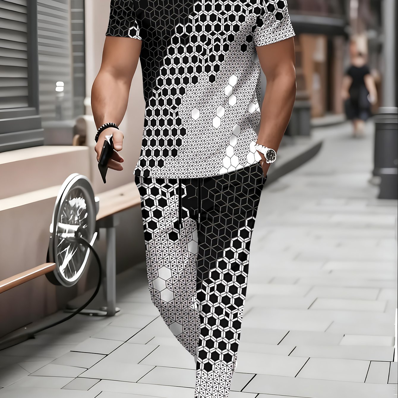 TEMU Men's Short Sleeve Long Pants Set, Round Neck T-shirt And Comfortable Long Pants Matching, Suitable For Spring, Summer, And Autumn Indoor And