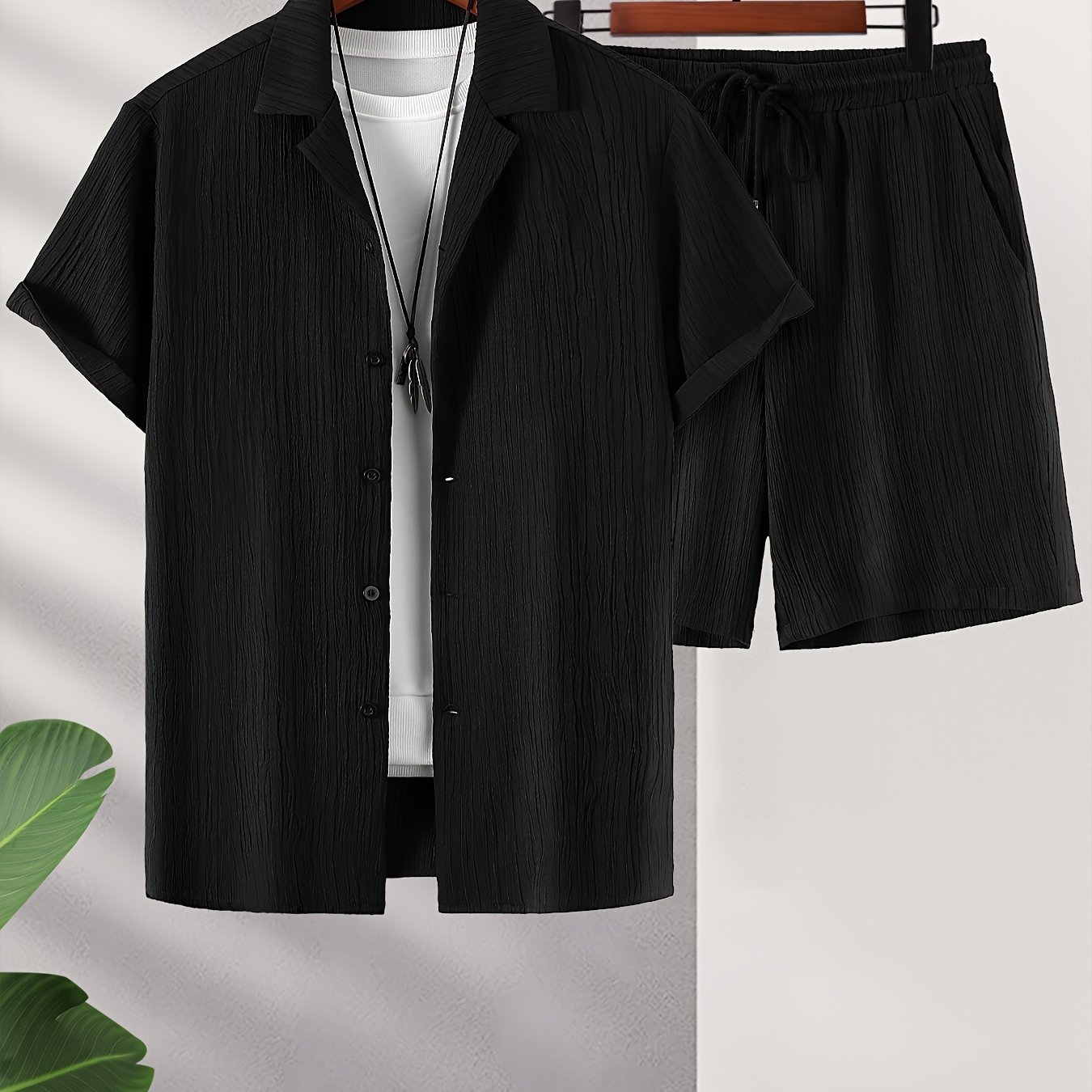 's Plus Size Black Casual Comfortable Travel Short Sleeve Shorts Set