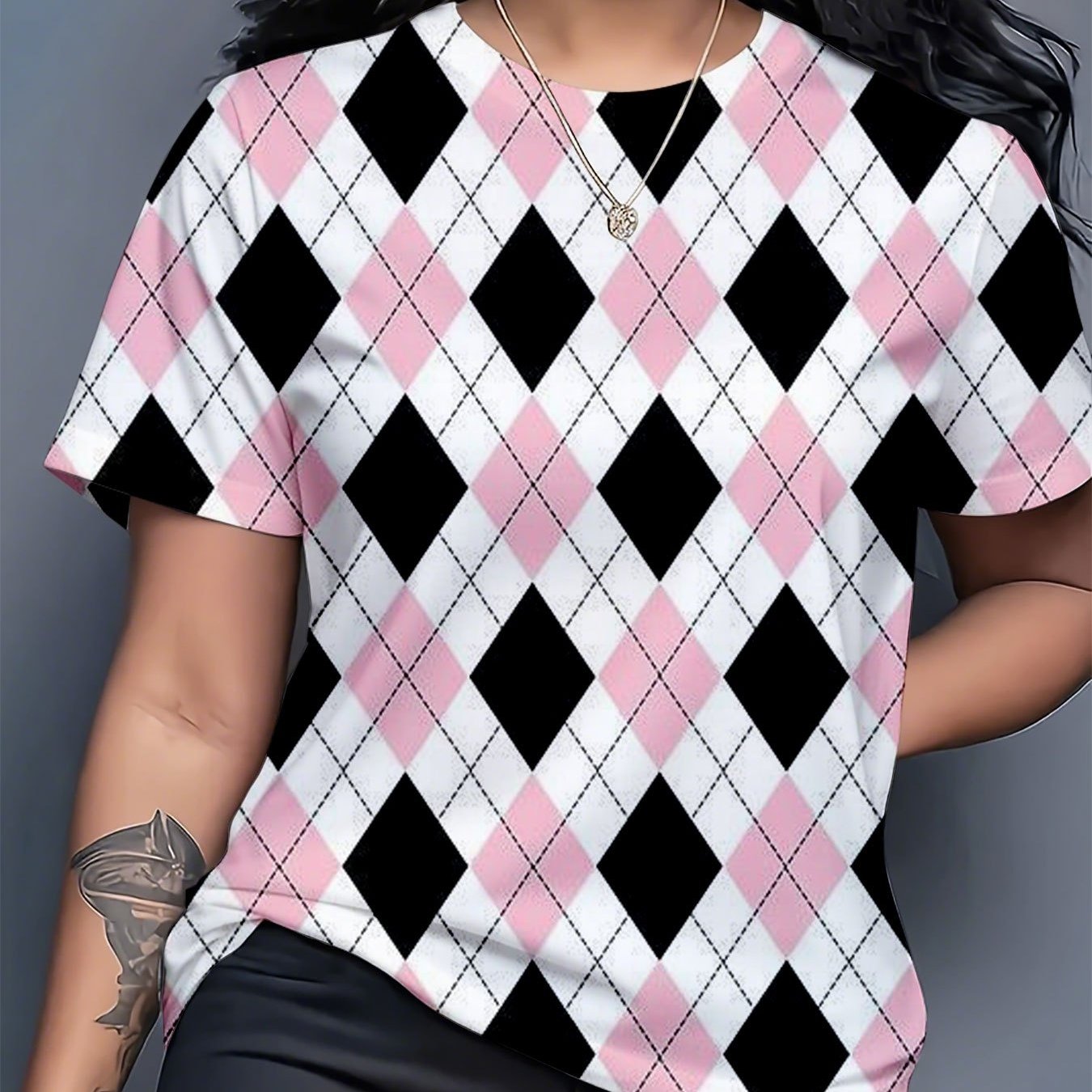TEMU Women's Plus Size Casual T-shirt - Soft And Comfortable, Machine Washable, Crew Neck, Short Sleeve, Spring Summer Fashion Tops, Graphic Tees,