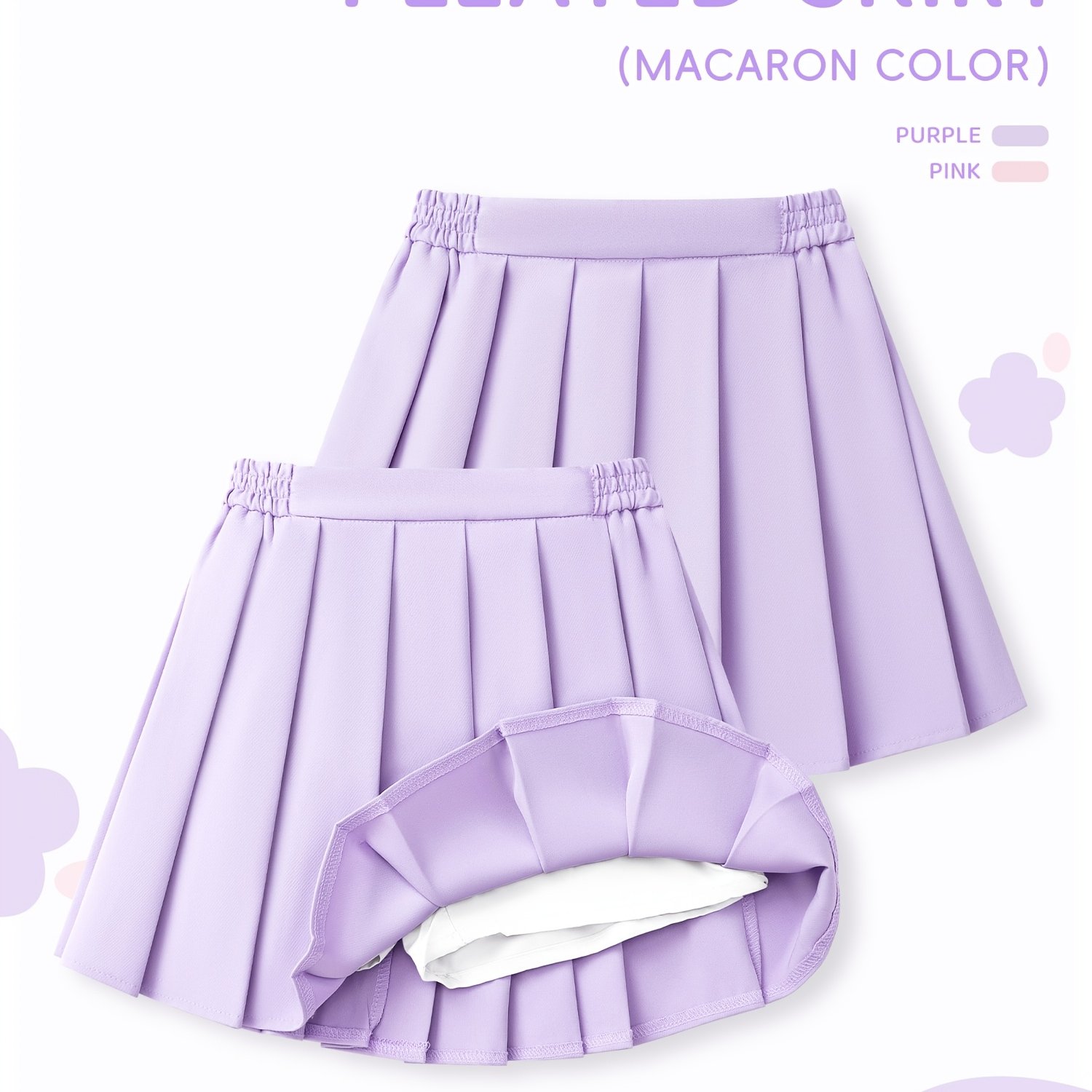 TEMU Jeanswest Girls' Pleated Skirt, 1pc, Summer Thin Style, Light Purple, Fashionable And Girly, Preppy Skirt, Loose Fit, Leg-lengthening And