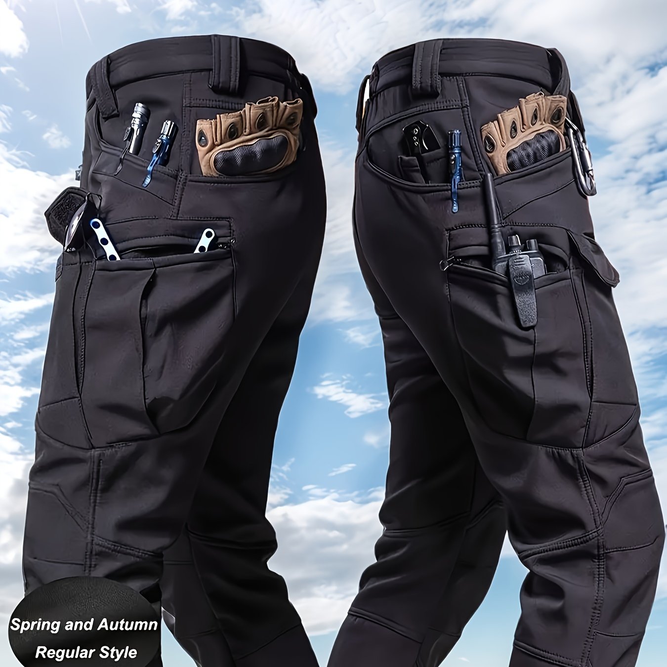 Temu – TEMU Men’s Multi Pocket Casual Cargo Pants, Travel And Camping Gear, Adjustable Waistband, Ideal For Daily Comfortable Wear, Durable For Outdoor