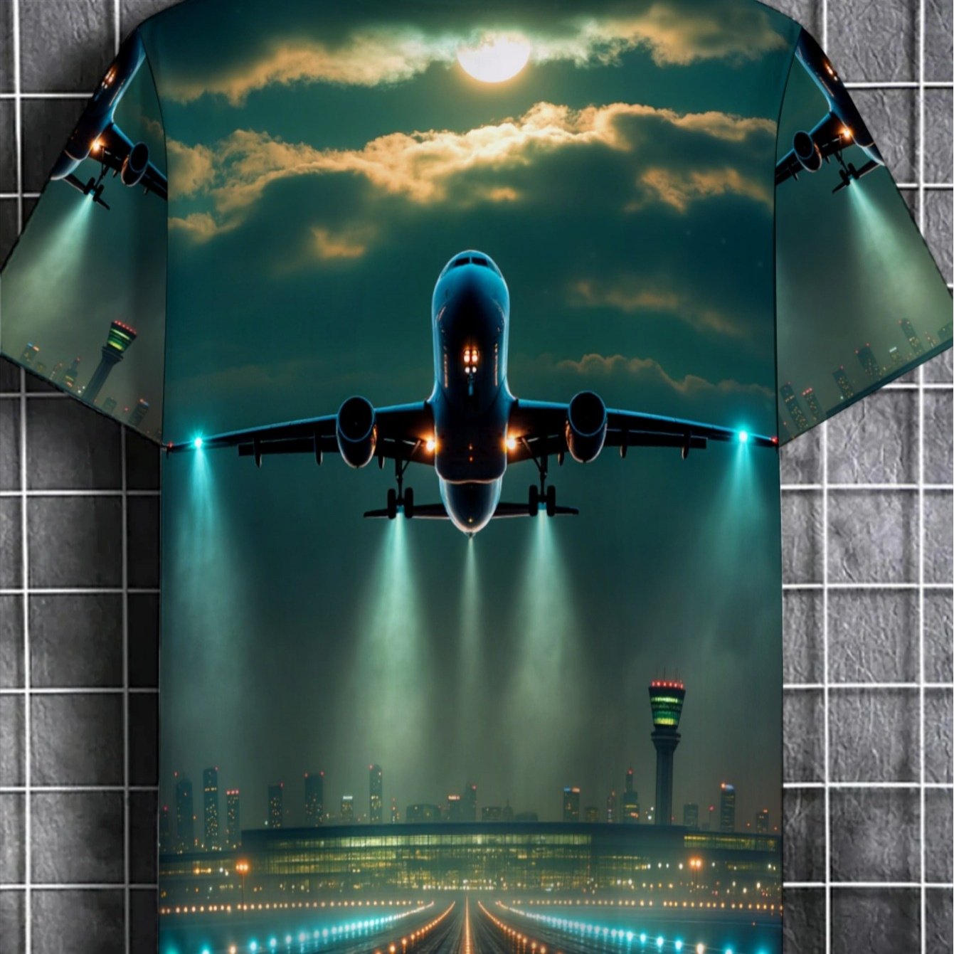 TEMU Men's Aviation-themed Short-sleeve T-shirt- Full-body Airplane Print, Lightweight Crew Neck Shirt, Suitable For Travel, Outdoor And Casual Wear,