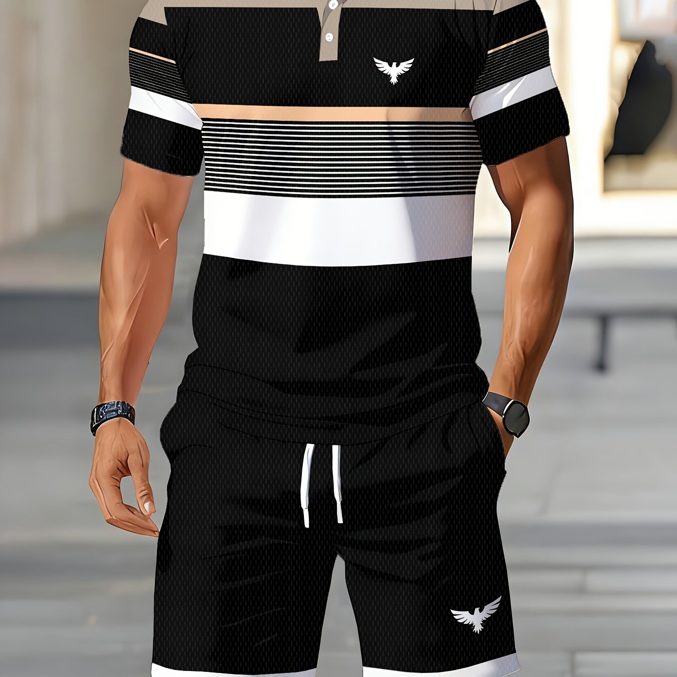 TEMU Printed Design â Non-textured Shirt Short Sleeve Top And Shorts 2pcs Set, Summer Casual Fashion Streetwear, Plus Size