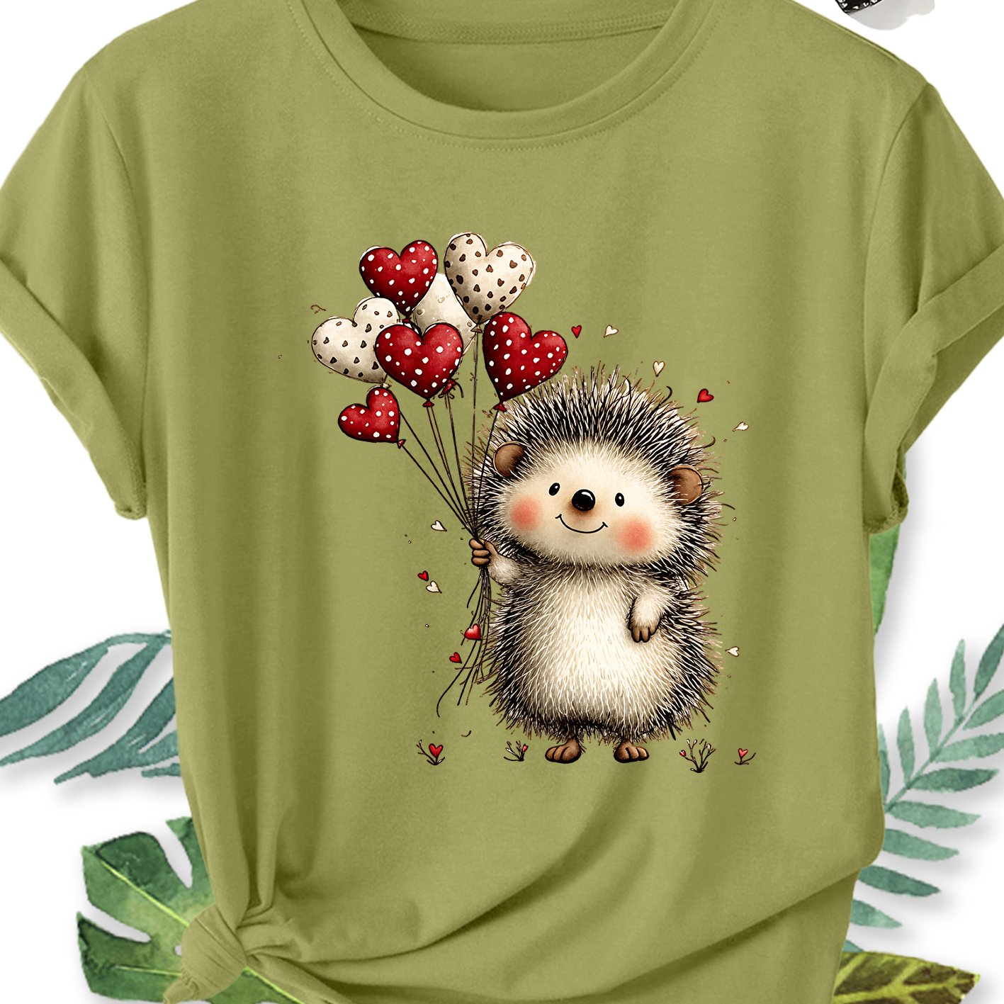 TEMU Women's Plus Size Short Sleeve Blouse-compatible Top With Hedgehog Print - Soft Breathable Round Neck Shirt Suitable For Commuting, Vacation &