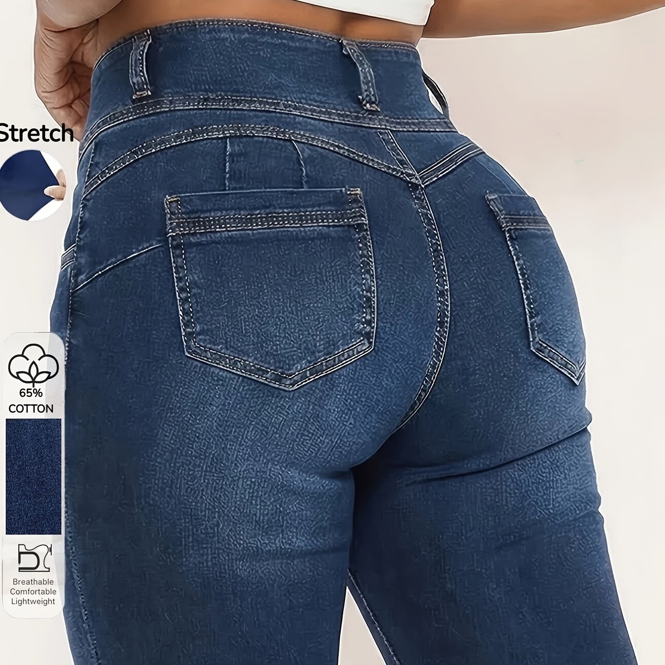 Image of Button-fly Zipper Closure Washable Blue High-waist -lifting Fashionable Sexy Flared Trousers Denim Jeans