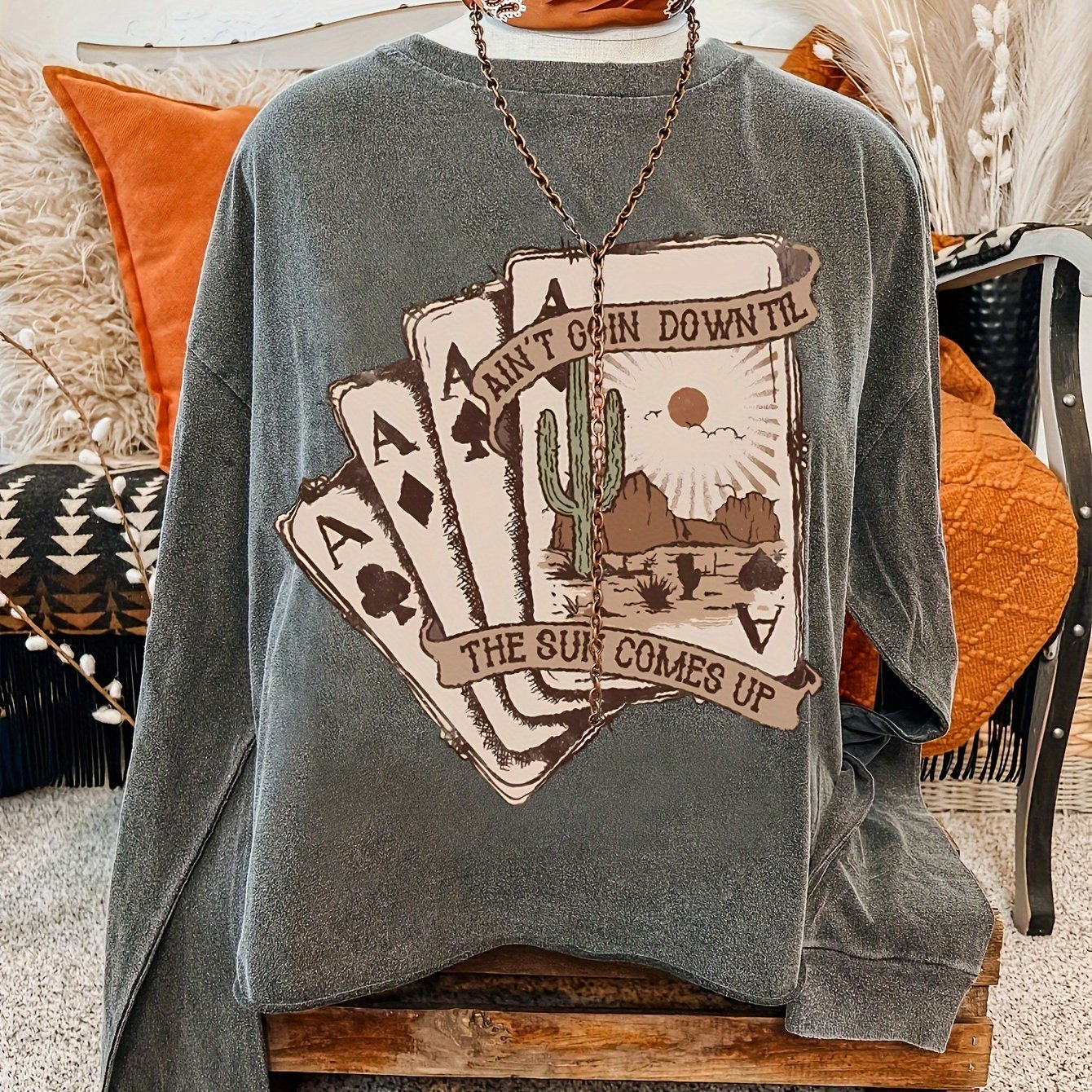 TEMU Fashionable And Casual Printed Round-neck Sweatshirt For Women