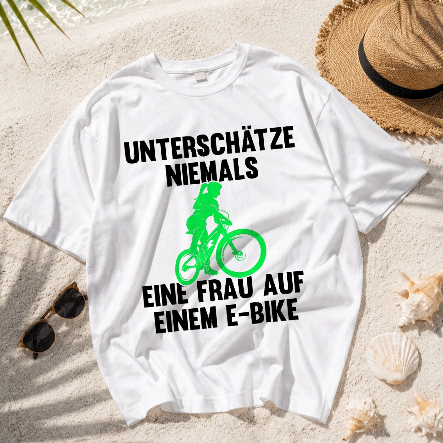 Image of Mtb T-shirt With German Text Bicycle Never A Woman On An E-bike Y2k Oversized Unisex T-shirt For Men Women Streetwear For Beach Photography And Holiday