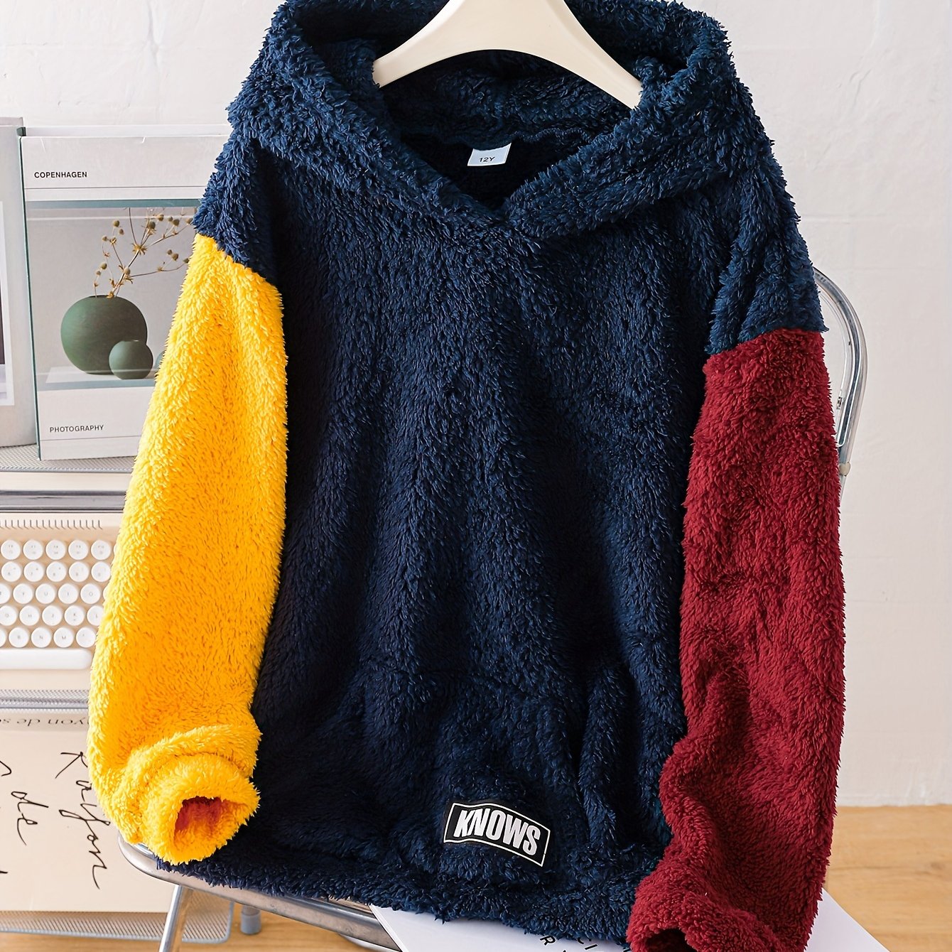 Image of Boys' Fleece Hoodie, Fall Winter Style Multicolor Fleece Fabric, Kangaroo Pocket Casual Hooded Top