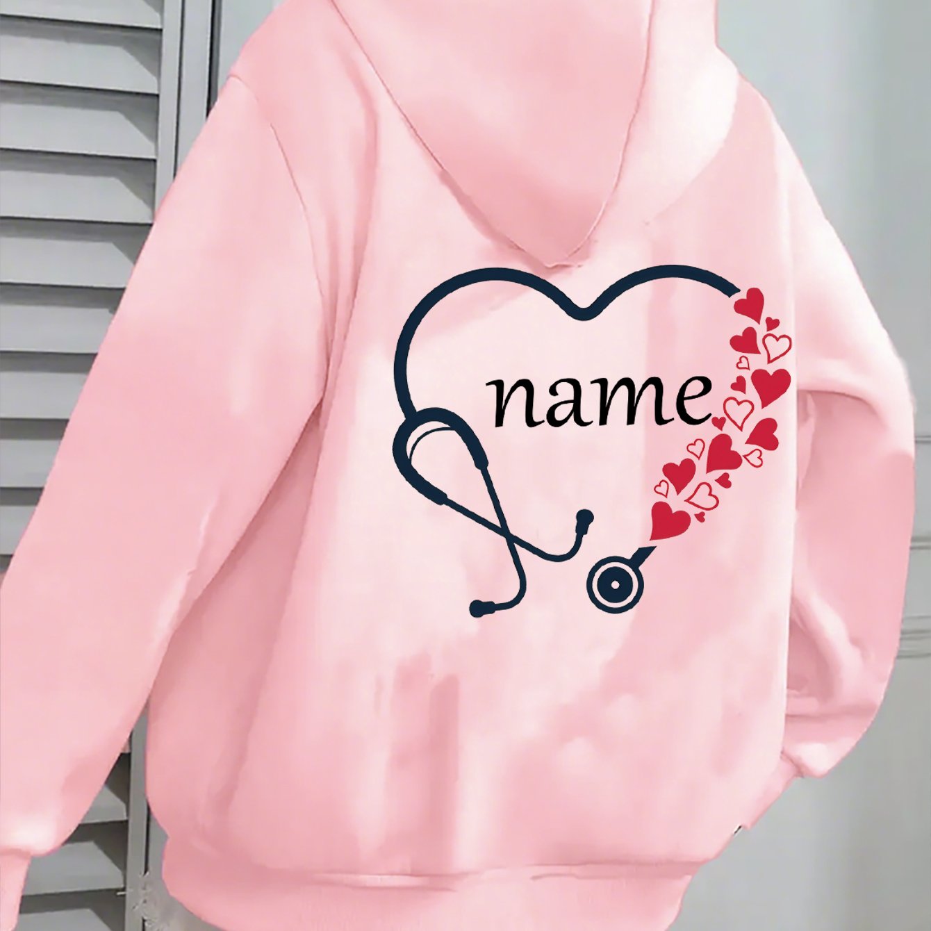 TEMU Veste d'automne personnalisée avec nom « Stéthoscope Care + Cœur Rouge » et sweat à capuche zippé décontracté pour femmes, dames, , veste de