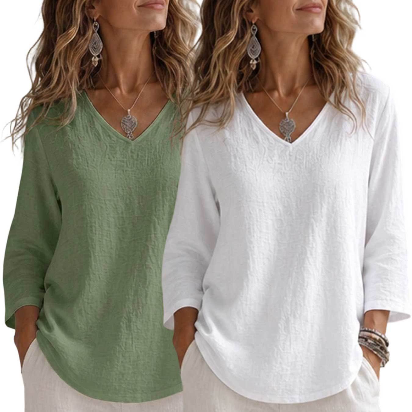 TEMU Conjunto de 2 piezas de color liso QF de top para mujer, , de ajuste holgado, casual, para estar en casa, de uso diario, con cuello en V, de ,