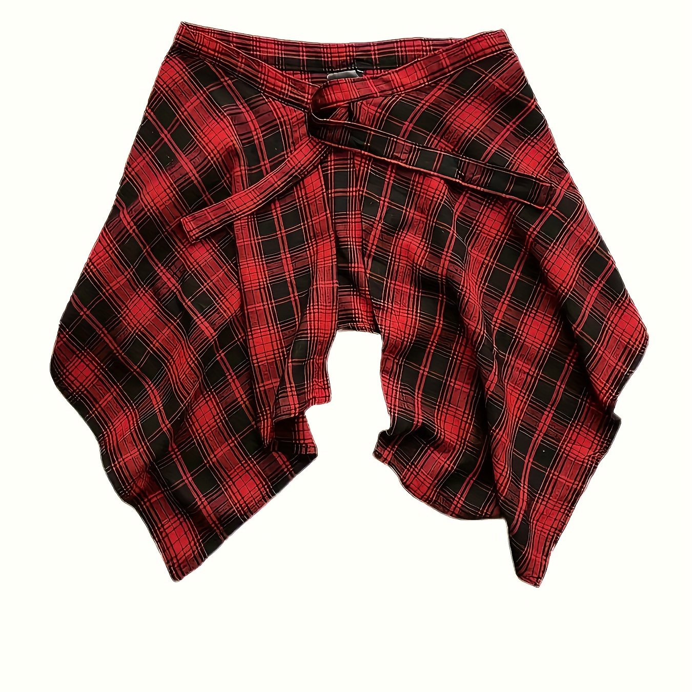 TEMU 【商品名】一方的なチェック柄スカート（レディース）。ベルトと重ね裾が特徴で、ストリートダンスのコスチュームに最適。チェック柄ガーターとレギンスが付属。カラーはブラック、ホワイト、レッド、グレーのチェック柄。春と秋のカジュアルからルウェアに最適。