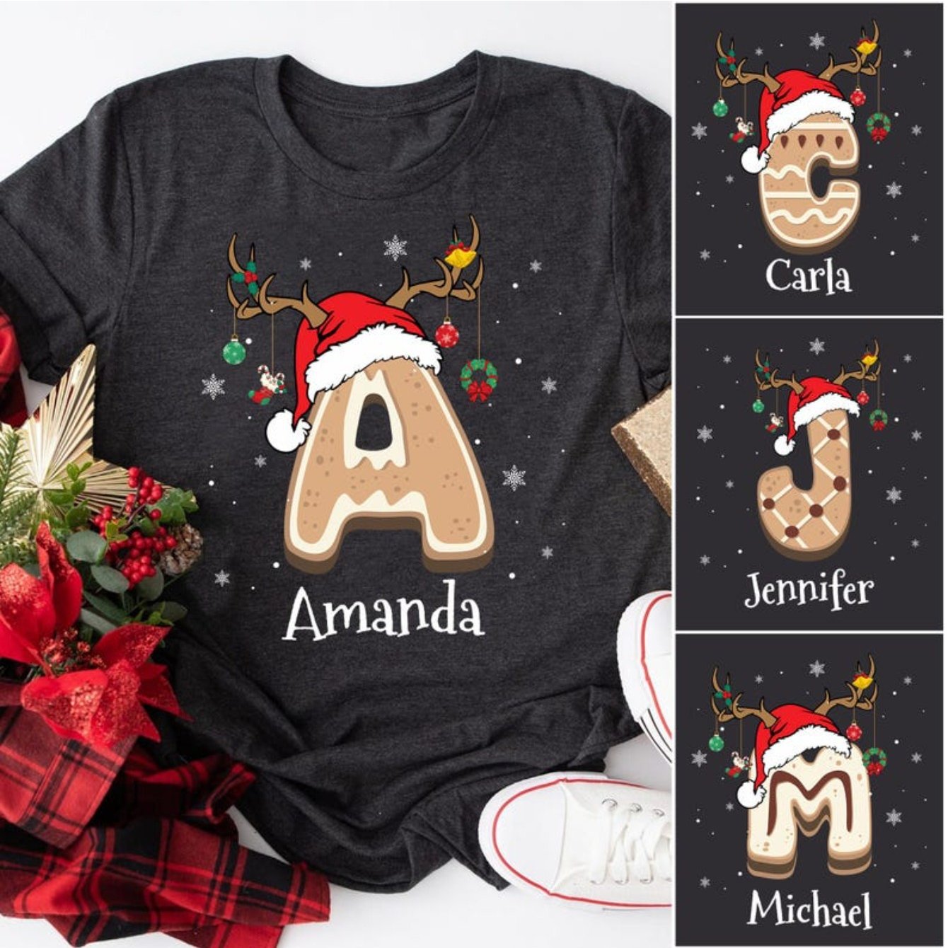 TEMU Custom Family Name Holiday T-shirt, Tailored Family Christmas Tee, Coordinated Family , Personalized Top