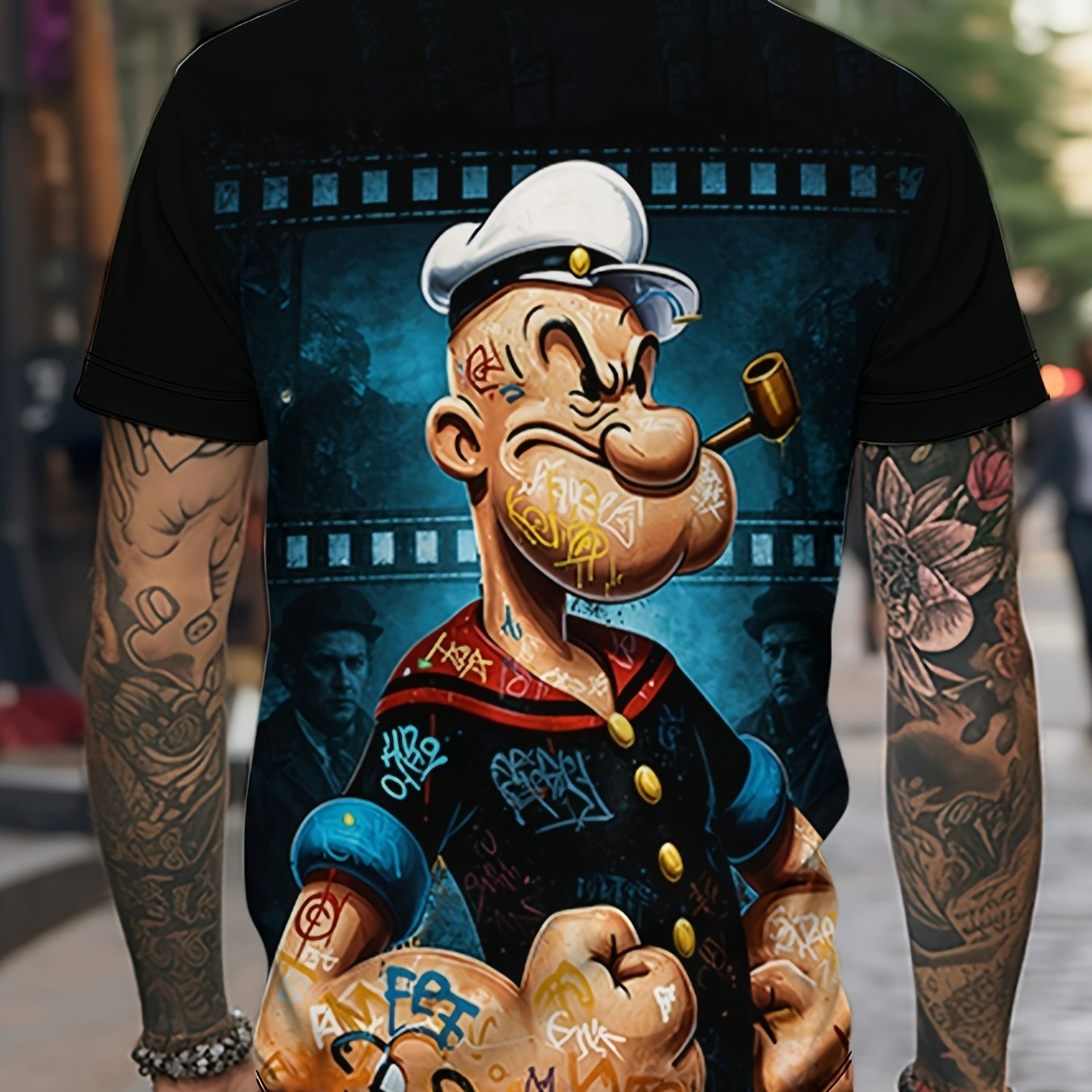 TEMU T-shirt [Motif Imprimé, Pas Texturé] Style Graffiti Tendance Cool, Vêtement Décontracté et Polyvalent pour Homme, Col Rond et Manches Courtes,