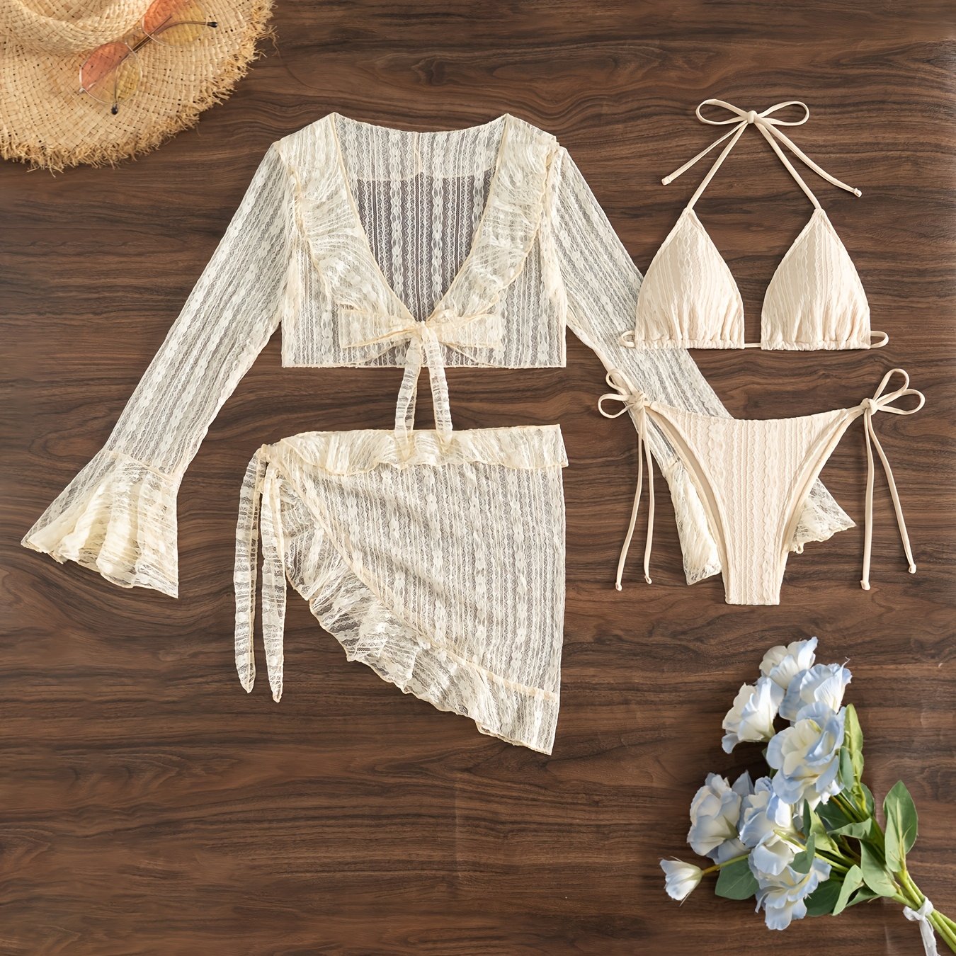 E-shop Neuer Stil Sommer 2025 Strand-Überwurf-Badeanzug, figurschmeichelnd mit abnehmbaren Bändern für vielseitiges Styling Bikini-Set