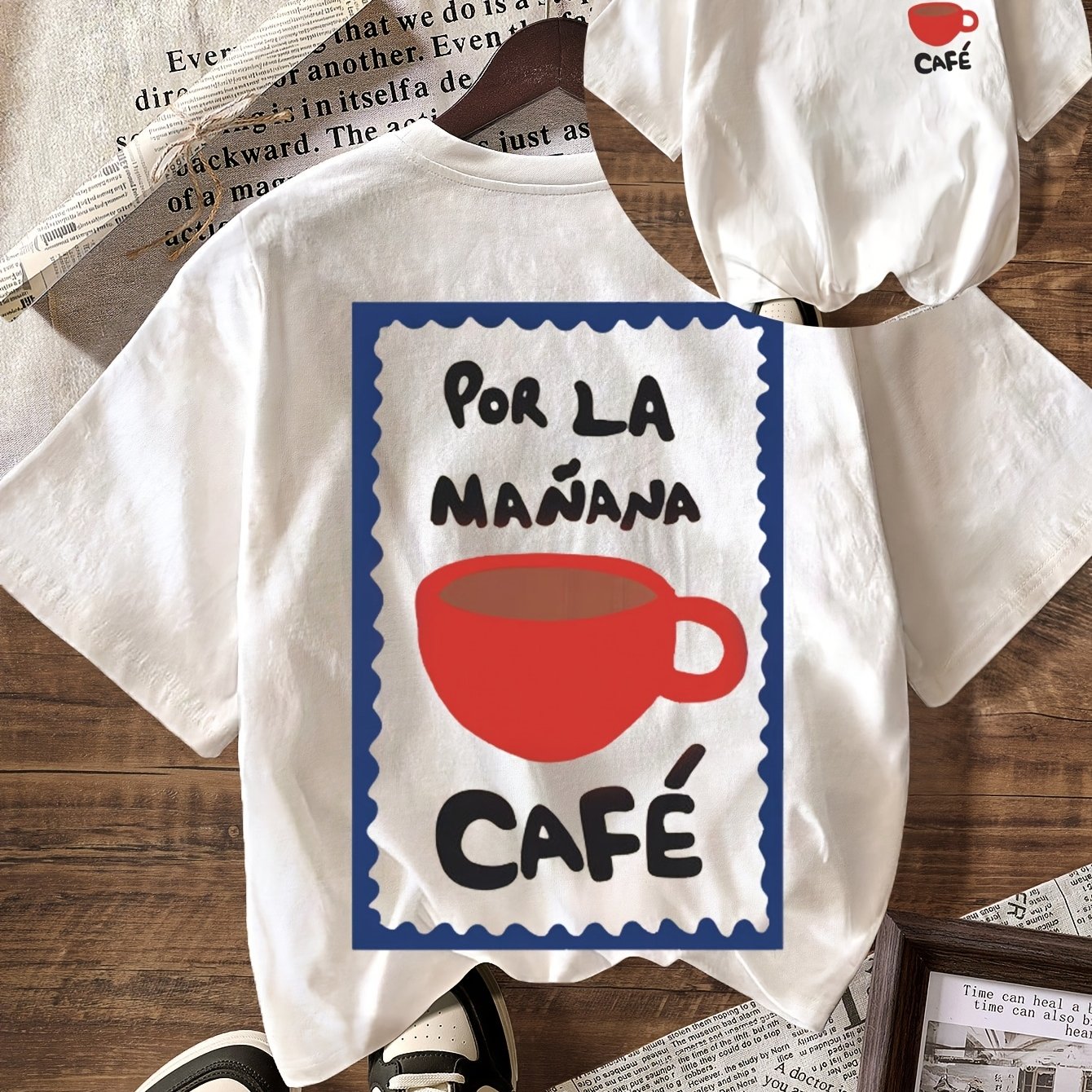 TEMU Coffee Cup Fashion Top, Summer Outfit For Women, Beach Outfits For Women, Women's Casual Round Neck Short Sleeve T-shirt