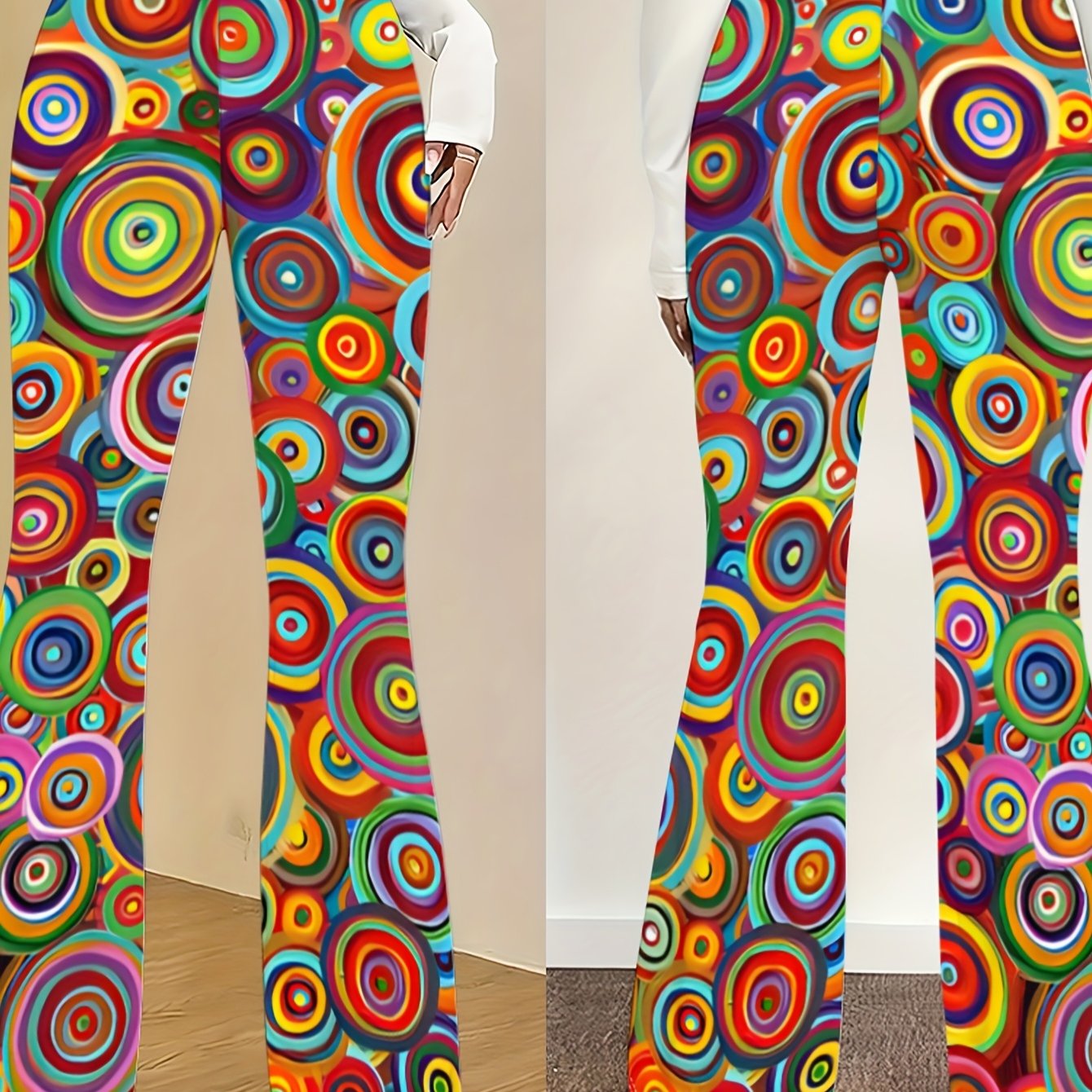 TEMU Neuer Stil - Damen Boho Hose mit Print, Schlaghose, Slim Fit, schmeichelhaftes und klares Patchwork-Print-Design, mittlerer Stretch,