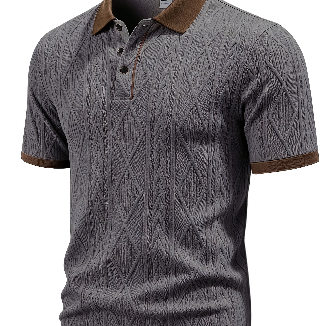 TEMU Fashionable Shirt For Men, Spring Summer Short Sleeve New Style, Jacquard Fabric, Comfortable And -friendly, Elegant Lapel Design, Casual