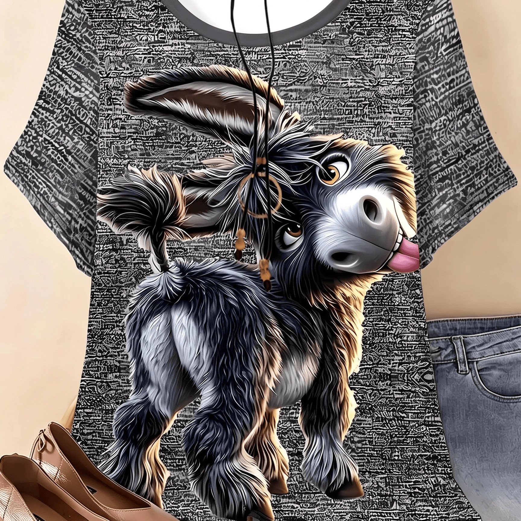TEMU Trendy And Fashionable, Unique And Creative, New Animal Design, , Women's Round-neck Short-sleeve T-shirt Top