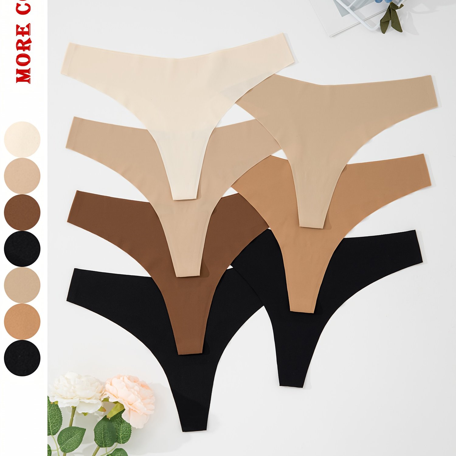 TEMU 7pcs Seamless Solid Color Sexy Thongs, Soft Comfortable Stretch Women's Underwear