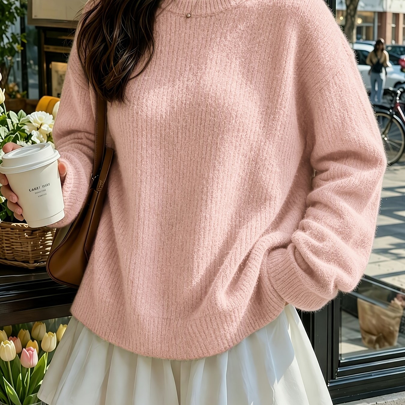 TEMU Women's Tops For Autumn And Winter, Casual And Versatile Long-sleeve Pullovers, Solid Color Sweaters, Suitable For Daily Wear