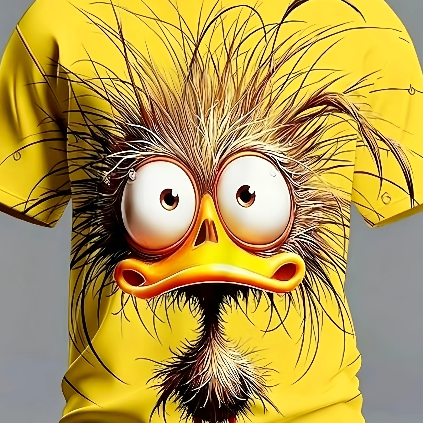 TEMU Men's Casual T-shirt Featuring A Quirky Yellow Duck Pattern, Messy Hairstyle Bird Prints, And A Humorous Animal Design With Short Sleeves And A