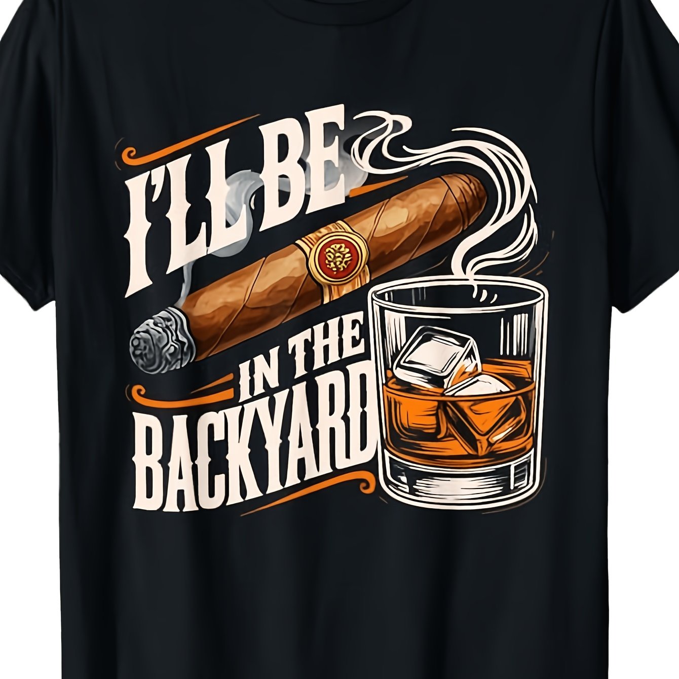TEMU Men's Fun Printed T-shirt "i' The Backyard Drinking Bourbon And Doing Hobbies" Drinking Design Pattern T-shirt. Comfortable Round Neck, Short
