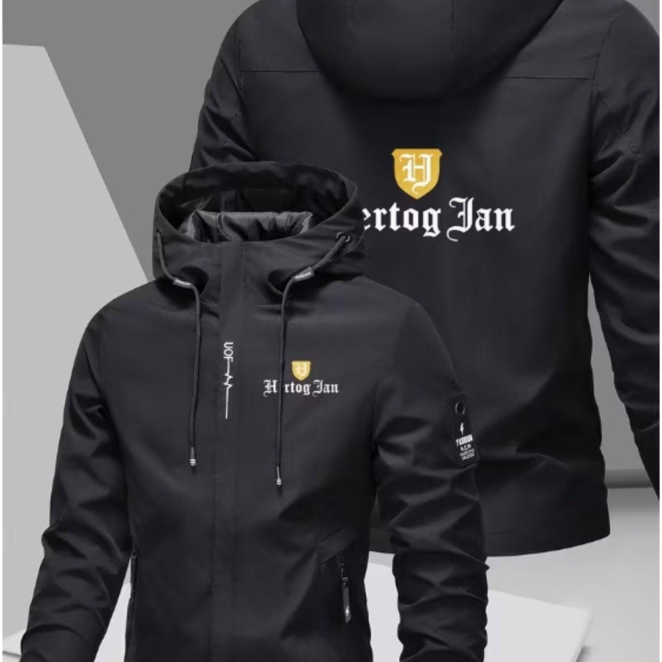 TEMU Hertogjan Commemorative Jacket, Autumn Lightweight Men's Jacket With Letter Embroidery, Suitable As A Gift, Adjustable Hood With Zipper Pocket,