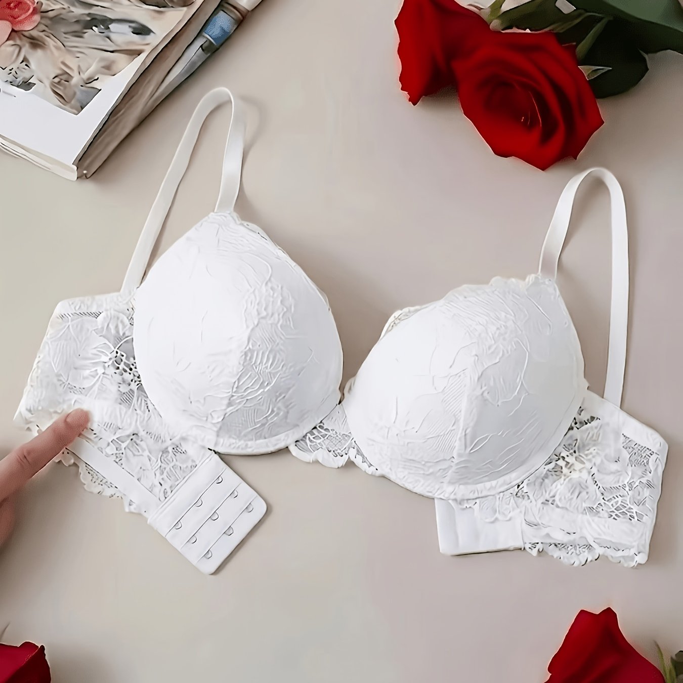 TEMU 1pc Lace Underwire Bra Thickened (3.5cm) Sexy Comfortable Push-up Lingerie