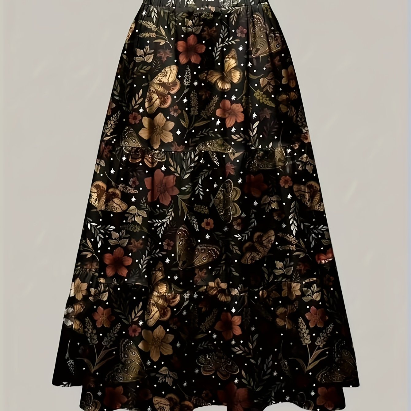 TEMU Autumn/winter Vacation Hippie Print Women's A-line Skirt With Plants, Leaves, , And Mushrooms