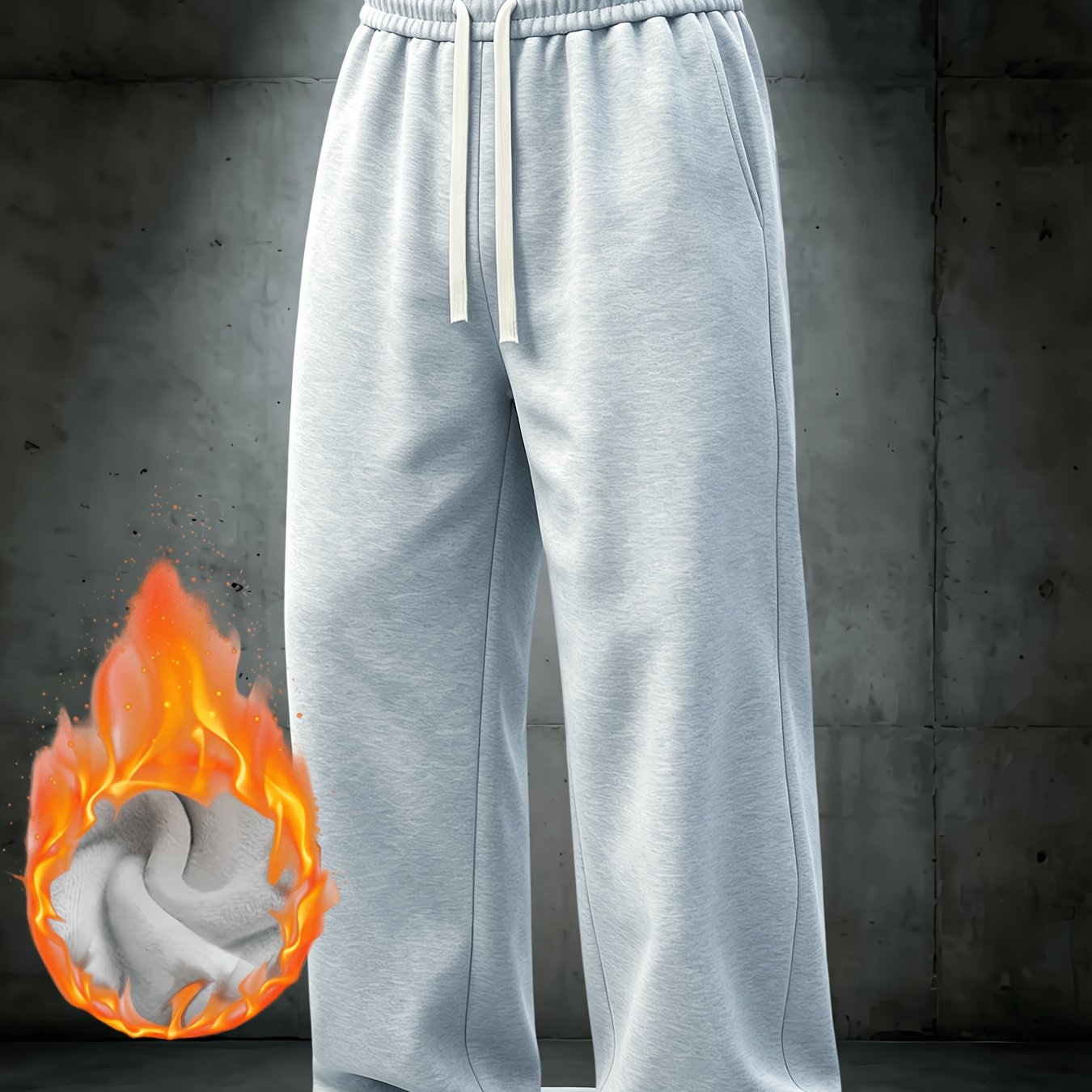 TEMU Men's Winter Fleece Casual Trousers, Thickened Warm Sweatpants, Loose Straight Wide-leg Pants With Elastic Drawstring - Loose Straight Fit |