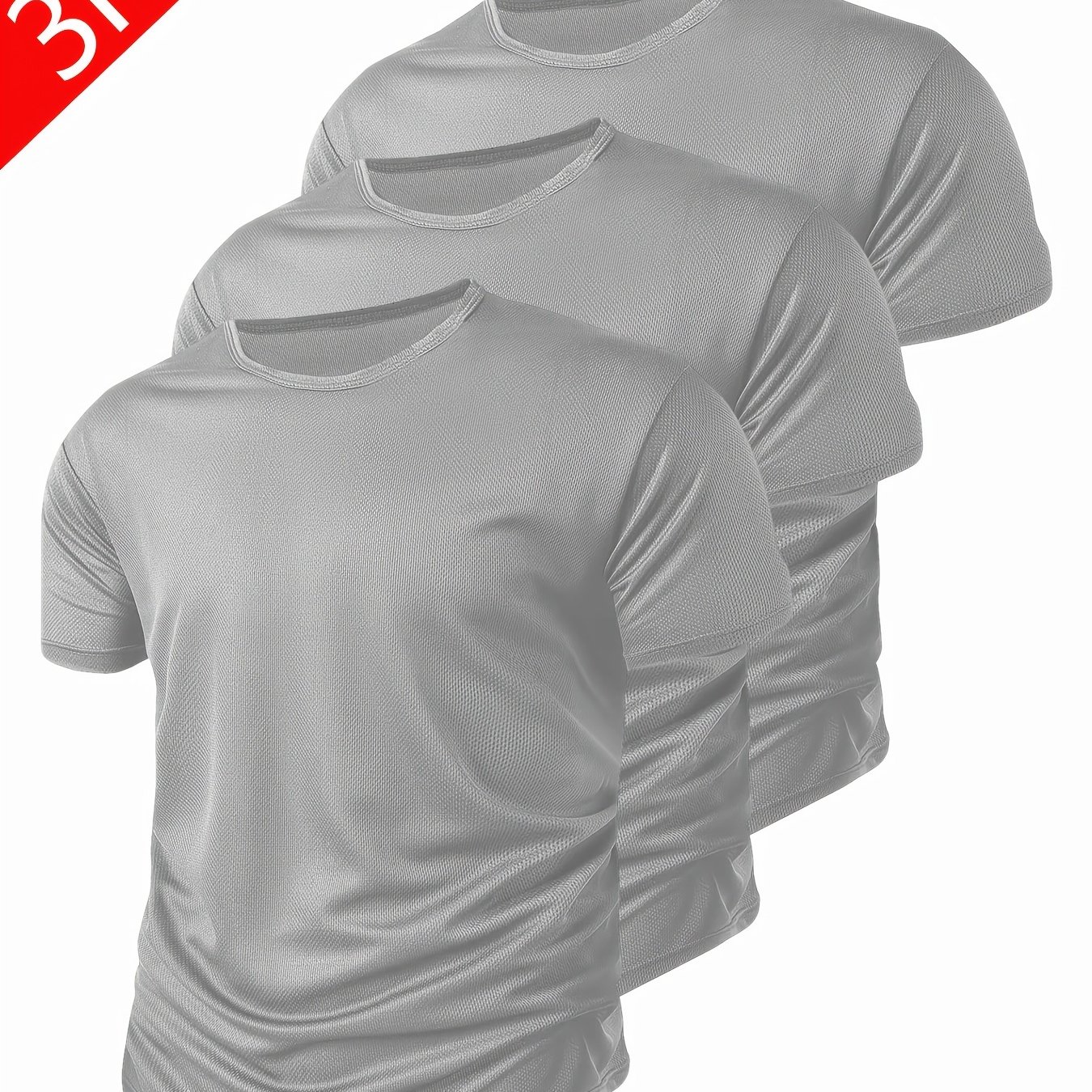 TEMU 3pcs, Men's Plus Size Short-sleeved T-shirts, Multiple Colors , Sports T-shirts - Quick-drying, Breathable, Moisture-wicking Fabric, 0xl-8xl