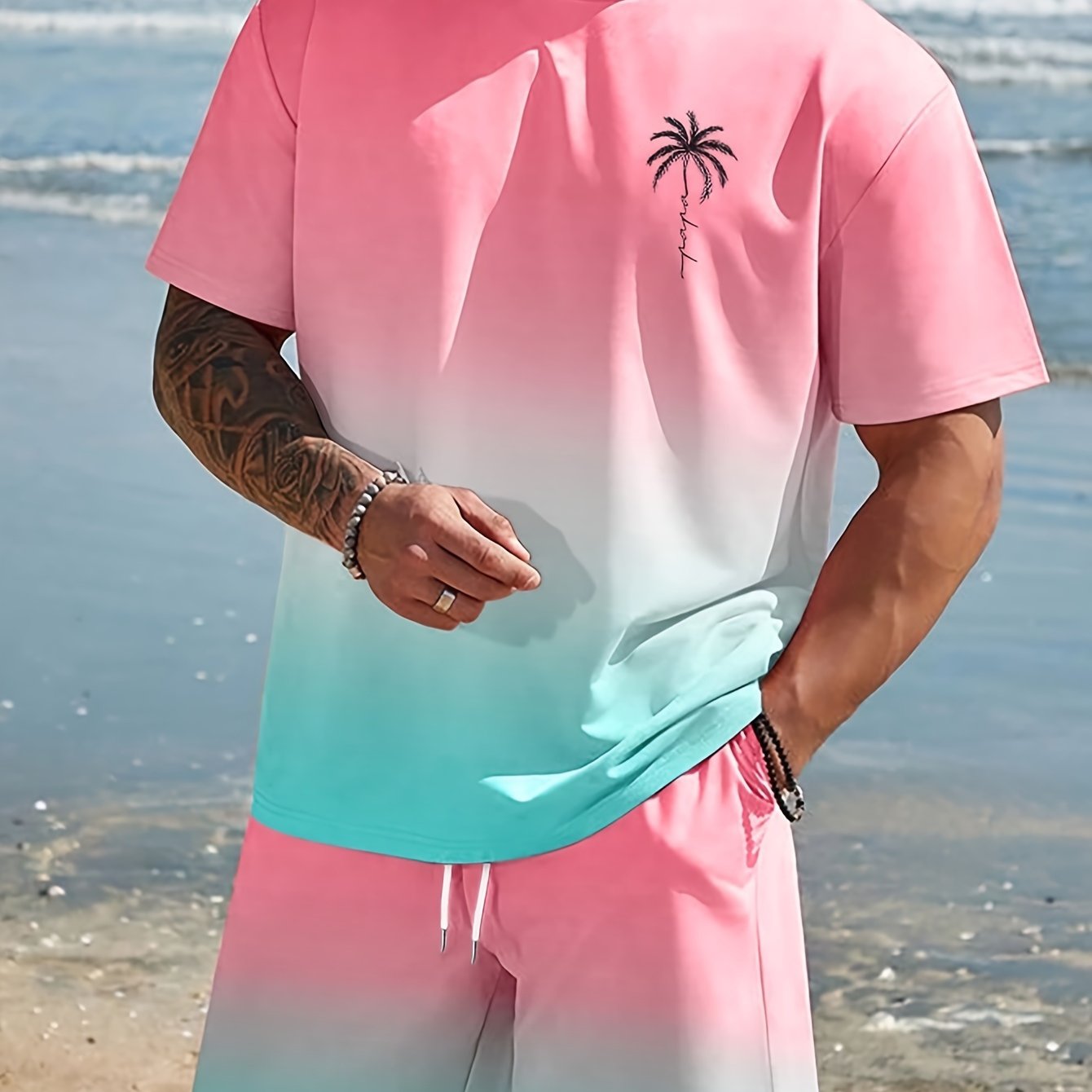 E-shop Lässiges Herren T-Shirt mit Rundhalsausschnitt, Polyester, Vollständiger Druck, Leichter Stretch, Passform, Strickstoff für Frühling und Herbst,