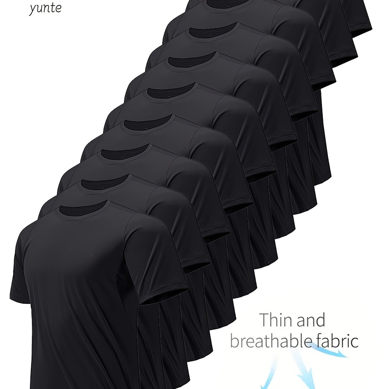 TEMU 10pcs Yunt&eacute; Men's Quick-dry T-shirts - Breathable, Sweat-wicking Fabric For Gym, Running & Fitness | Comfortable Short Sleeve Crew Neck Tops For Sports Training