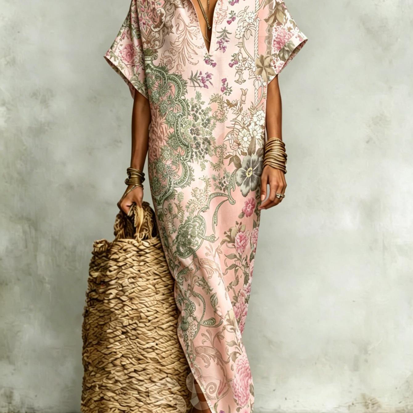New Arrival Women's Summer Dress, Floral Print, Elegant And Sophisticated, Made Of Polyester, Machine Washable, Perfect For Summer Vacations And Casual Attire, 2d Flat Print., 2d Flat