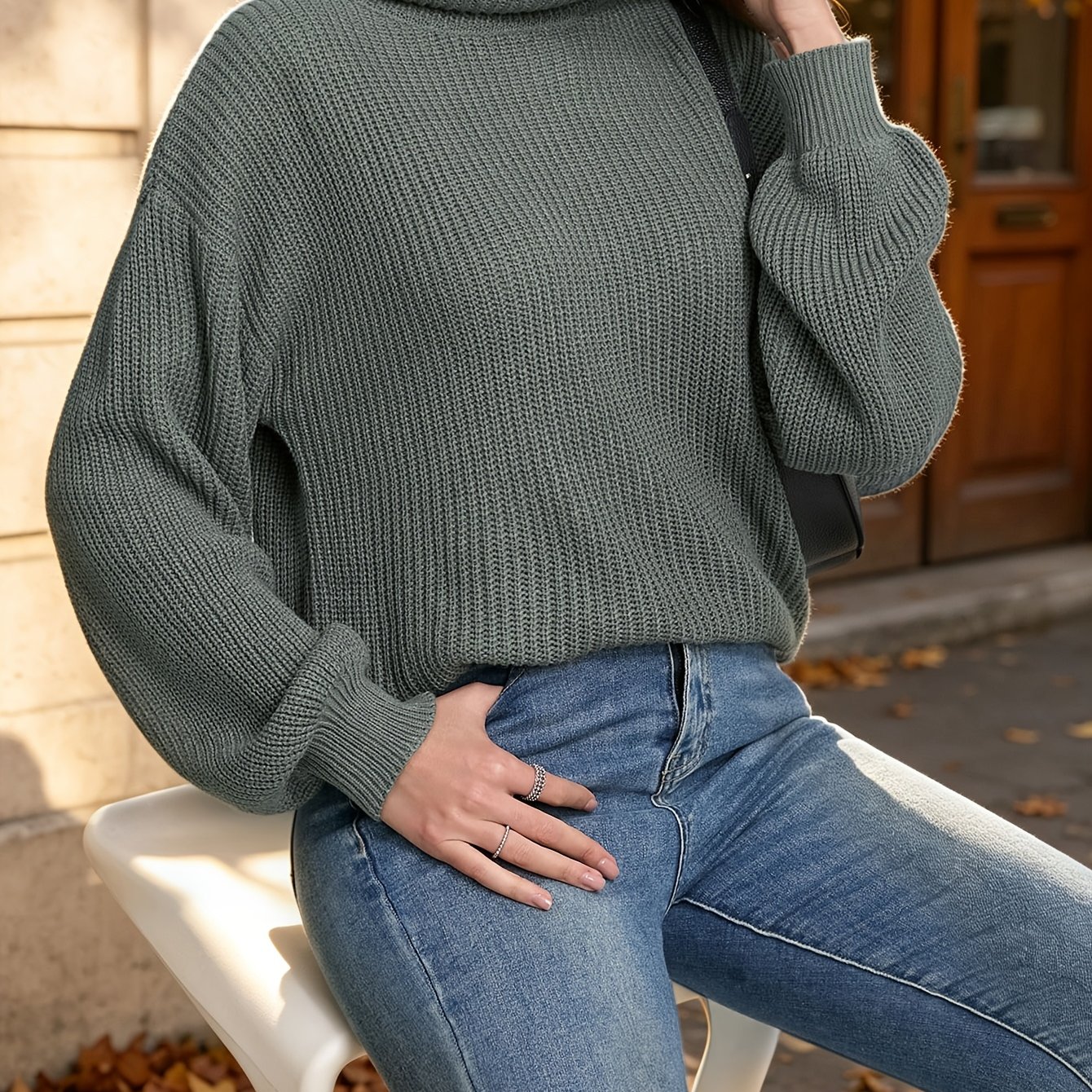 Women's Ribbed High Neck Sweater - Elegant Solid Color Pullover, Turtleneck Top For Women | Stylish & Comfortable, Perfect With Jeans