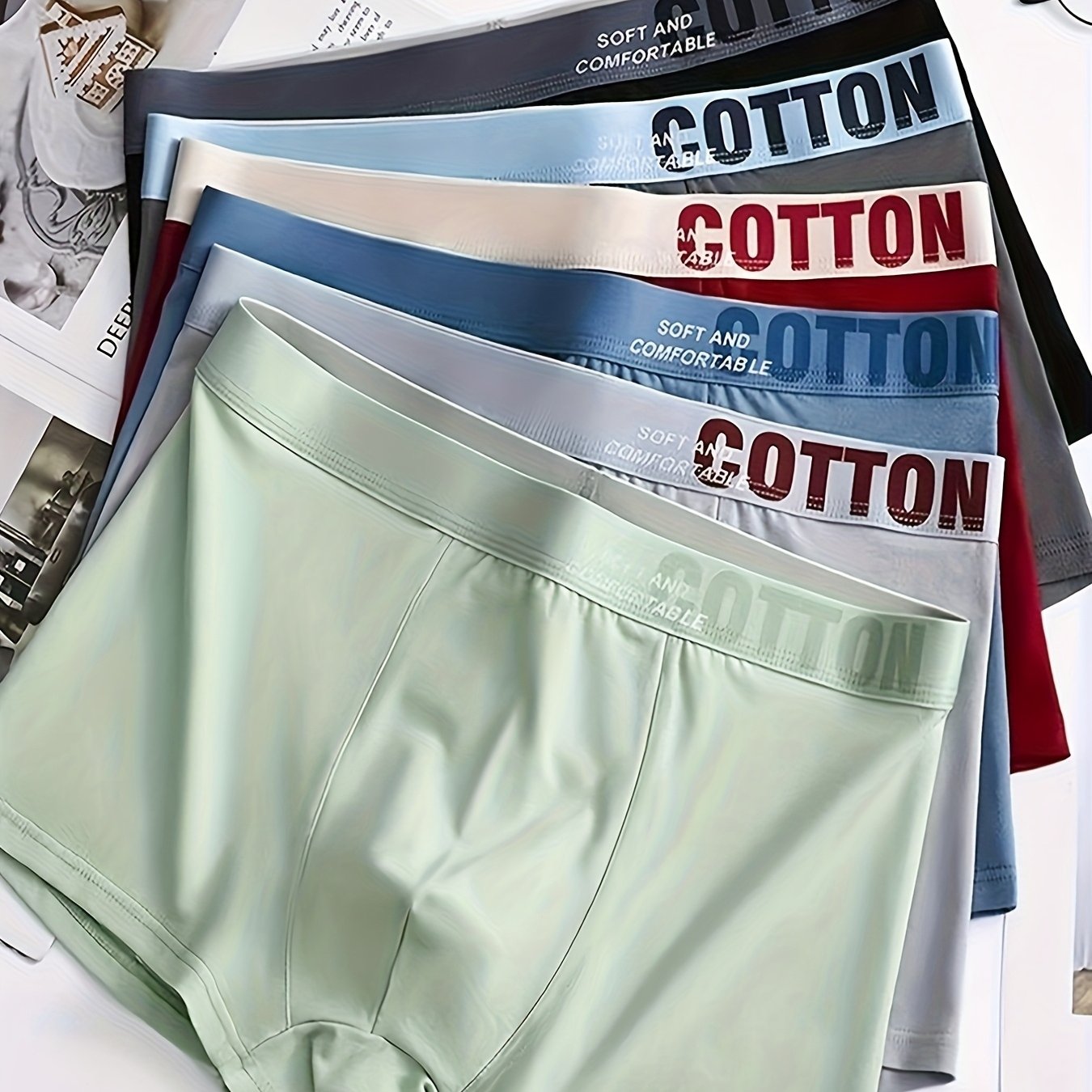 6pcs Random Men's Cotton Boxer Briefs, Breathable And Comfortable, Suitable For Active Teenagers And Adults