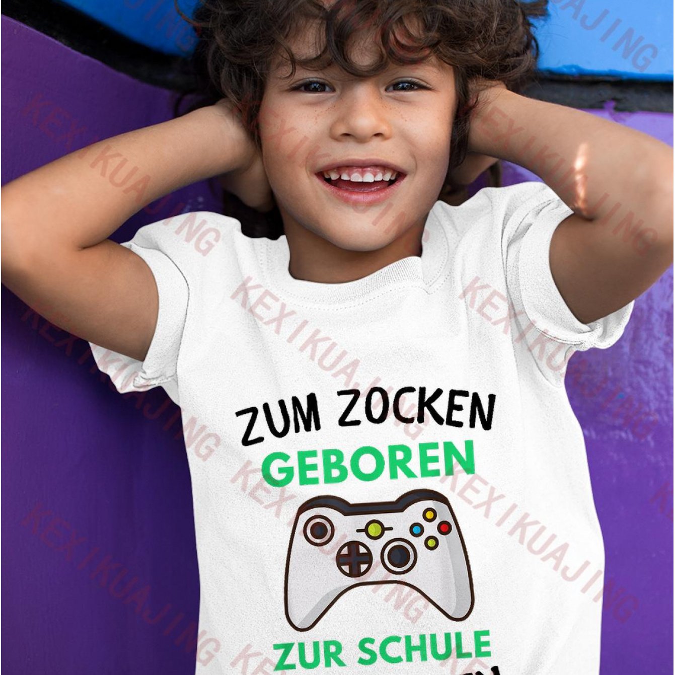 Image of German Text Gaming T-shirt - Born To Gaming And School Slogan With Pc Controller Design - 180gsm Heavyweight Casual Tee For School, Black And White Gamer Outfit For Kids, For Teenager, For Teenager