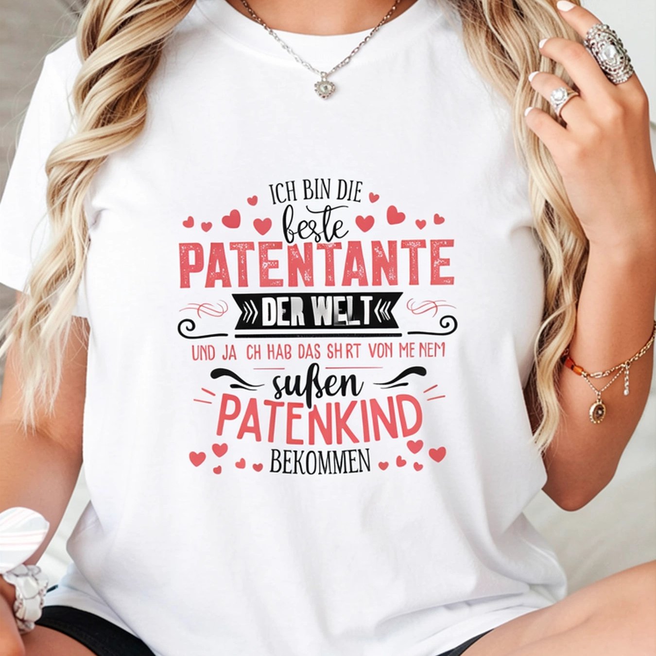 German World's Best Godmother Letter Print Women's T-shirt, Short Sleeve Crew Neck Casual Top For Summer And Spring, Women's Clothing
