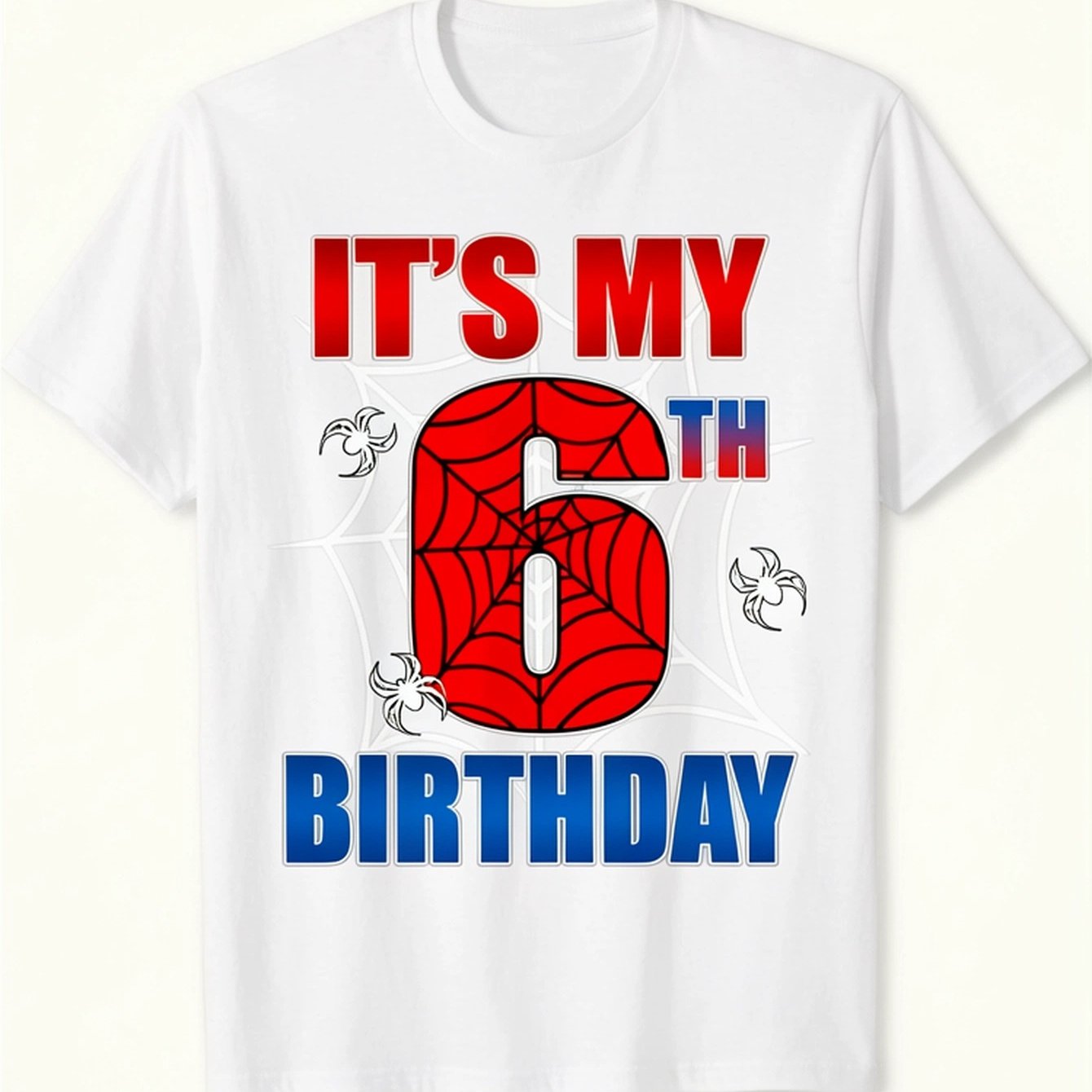 Boys' ' My 6th Birthday' Spider Web T-shirt - Soft, Breathable & Comfortable Short Sleeve Tee With Red And , Perfect For