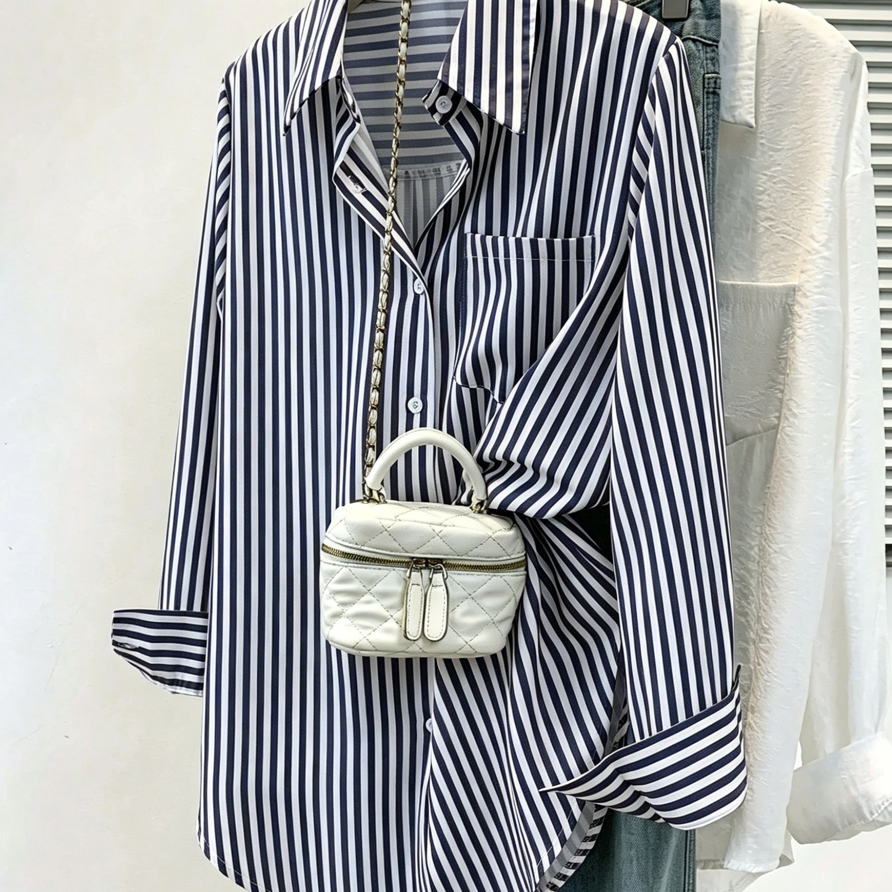 TEMU Hmy Simple Striped Polka Dot Collared Top, Long Sleeve, Comfortable And Skin-friendly, Three-season Commuting And  