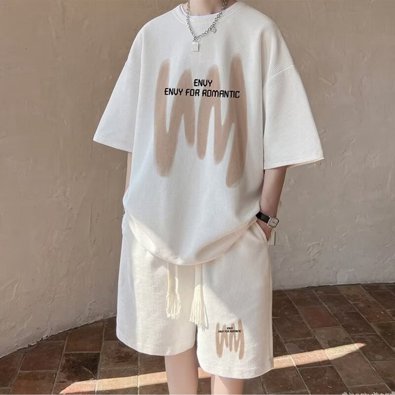 TEMU 【商品名】夏 カジュアル ゆったり ツーピースセット、 プリント デザイン、通気性と肌に優しい、普段のお出かけ、通勤、ビーチバケーションに最適