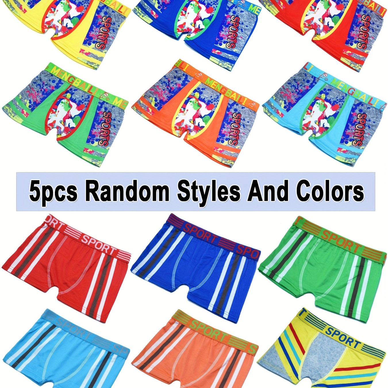 Image of 5pcs Jiabijaibi Boys' Underwear, Kids' Striped Tie-dye Sport Series Shorts, Breathable Comfortable Elastic Wide-waist Boxer Briefs, Cartoon Youth Underwear For Boys -12
