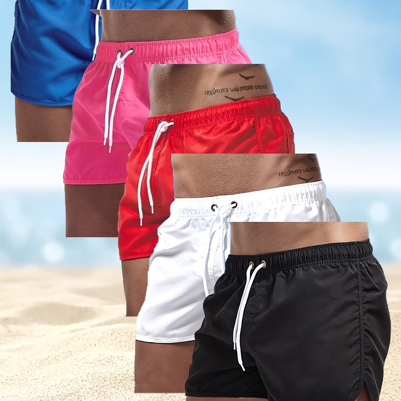Men's Quick-Dry Board Shorts with Pockets & Drawstring