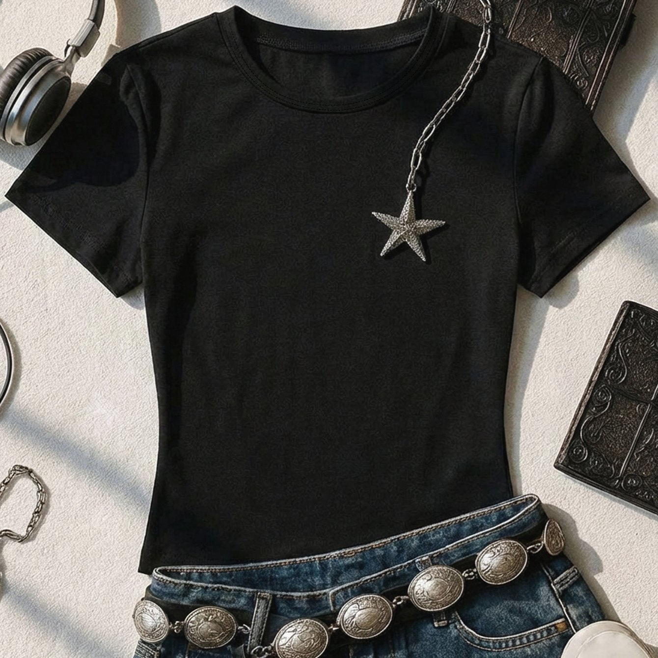 TEMU Solid Color - Spring/summer Slim Neck Short-sleeve T-shirt, A Must-have For Dates, Commuting, And Lounging At Home. Y2k Style Short-sleeve Top,