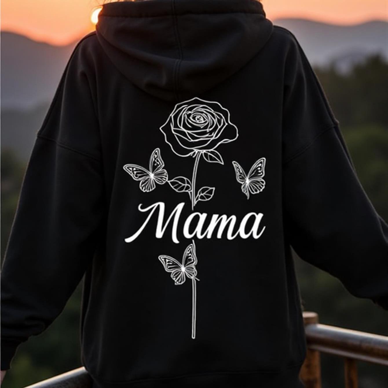Image of A Trendy Hoodie Designed With Rose And Mama Theme Woman's Hoodie High Quality Thickened Hoodie Suitable For Autumn And Winter Daily Wear Casual Gift For Mom Or