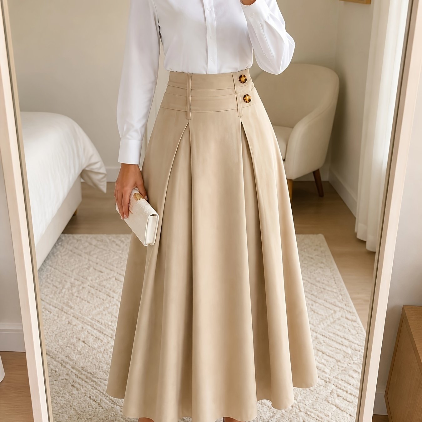 TEMU Jupe courte printemps et automne pour femmes, jupe longue plissée taille haute, robe longue évasée, vêtement bas élégant et correct