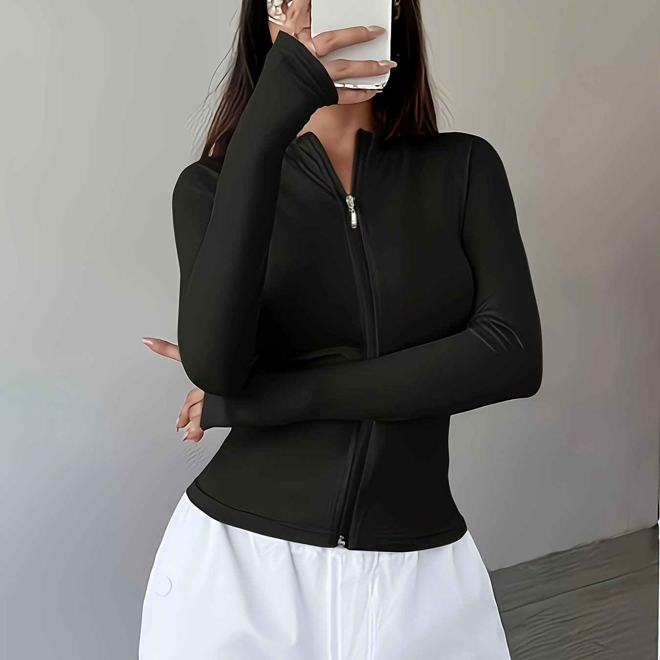 TEMU Women' Color Thin Jacket, Long Sleeve Casual Outerwear For , Commuting, Running, Sports Fitness Yoga, Tennis, And
