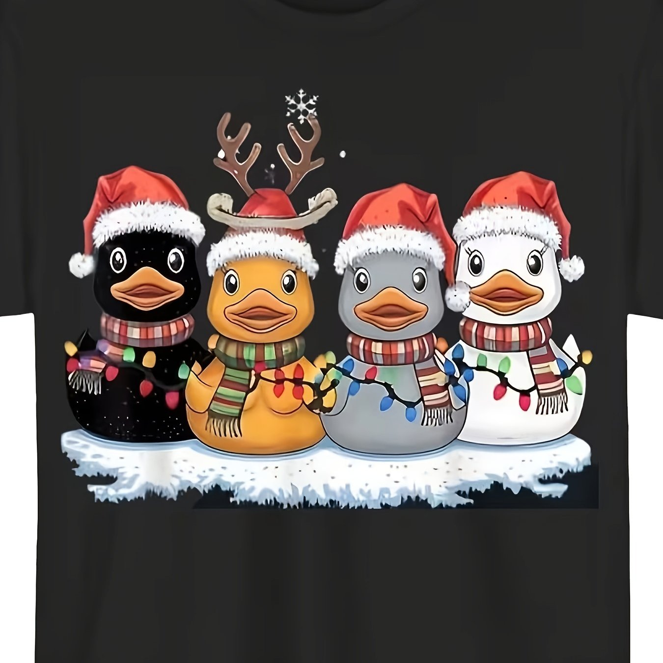 TEMU Men's Vintage Duck & Reindeer Christmas T-shirt - Breathable Quick-dry Moisture-wicking Casual Round Neck Tee Suitable For Christmas Parties &