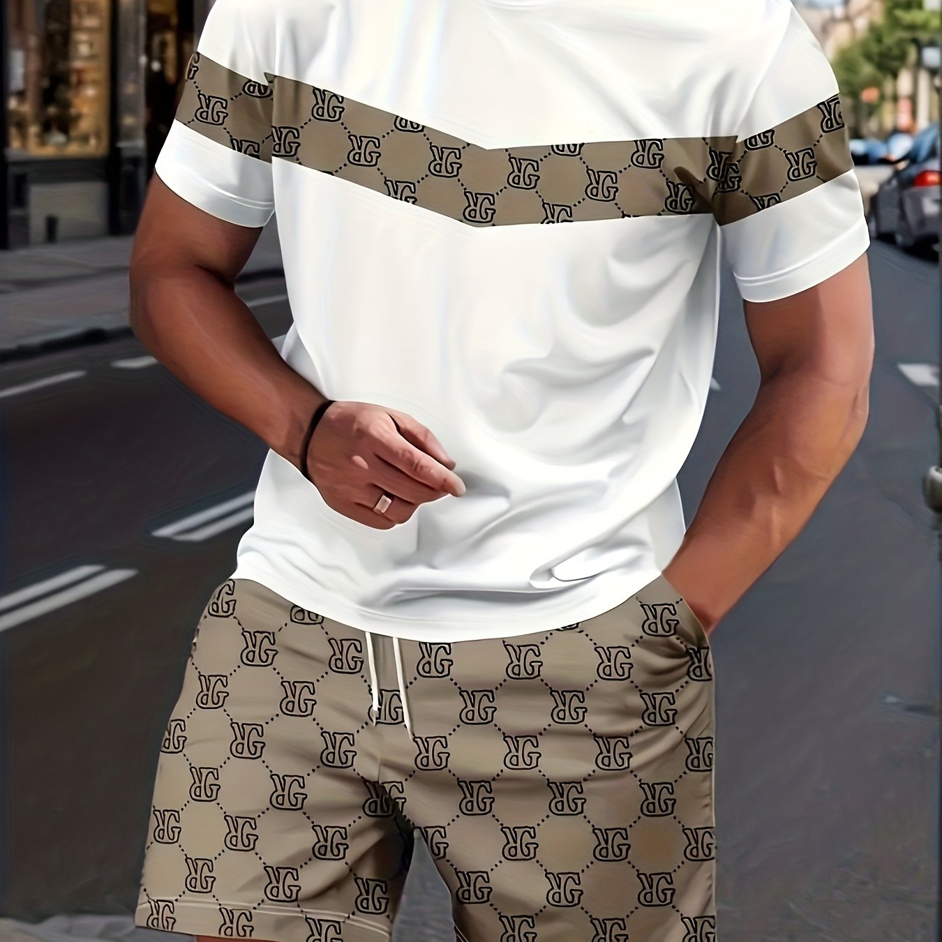 E-shop Neues Casual Herren Kurzarm-Set mit Kordelzug-Tasche, Atmungsaktiv Weich für Outdoor-Aktivitäten Familientreffen