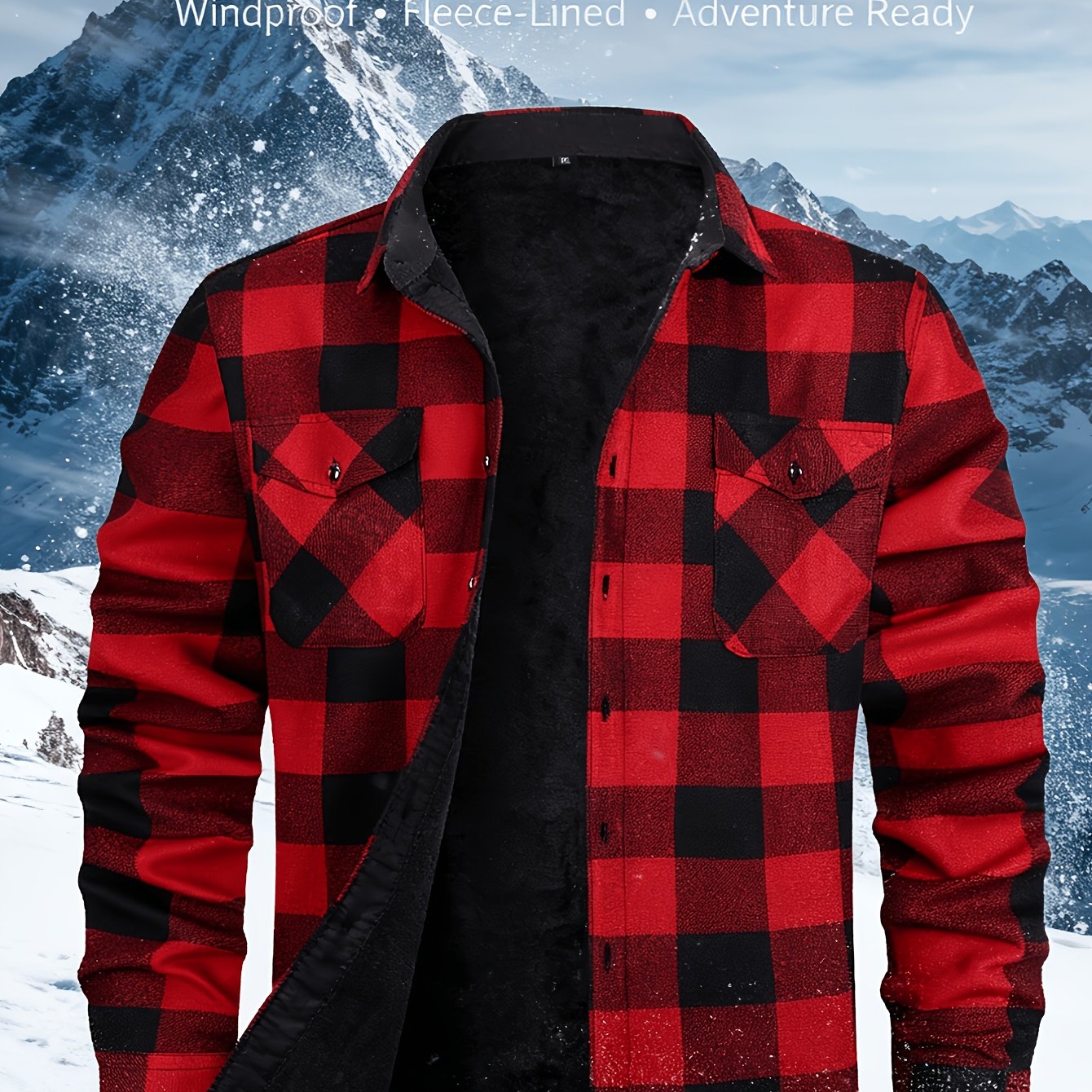 TEMU Chemise de flanelle à carreaux pour homme automne/hiver, doublée, épaisse, chaude, veste de travail à manches longues, haut décontracté, ,
